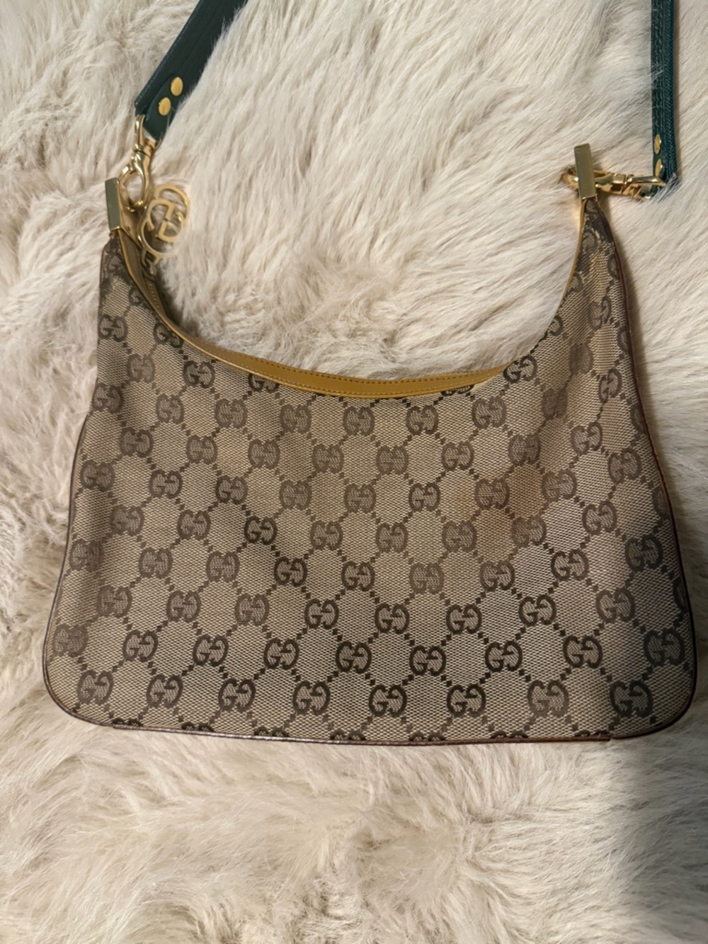 Gucci Beige GG Canvas Shoulder Bag with Green and Red Web Strap - Picture 9 of 16
